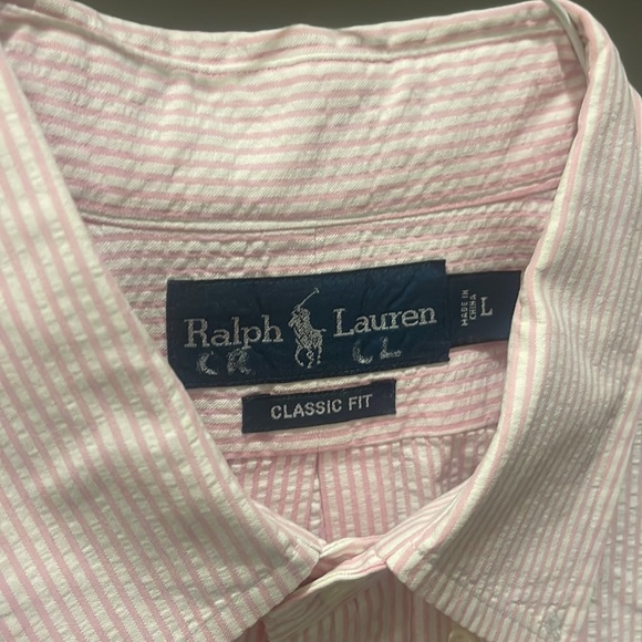 Large- Ralph Lauren Mens Pink Short Sleeve Button Down - Picture 2 of 3
